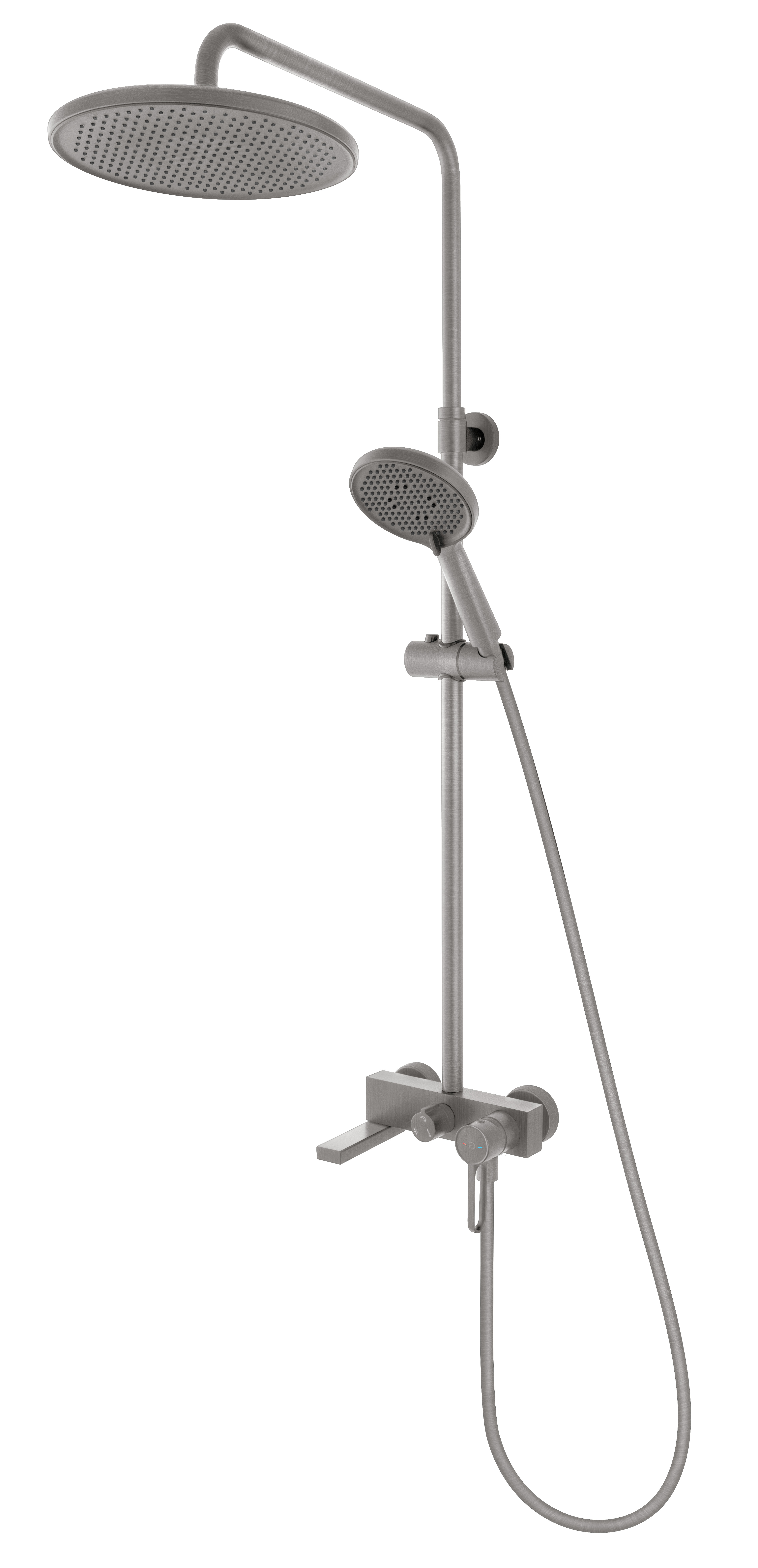 Coloana dus Zaffiro, cu baterie cada dus, bara dus reglabila, cap de dus fix, para si furtun de dus, gun metal Gri metalic